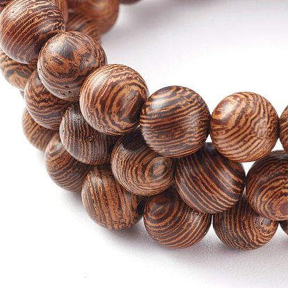 Ensembles de bracelets extensibles en perles de bois naturel rondes, avec des perles de dentelle bleue naturelle en agate/larimar/kunzite