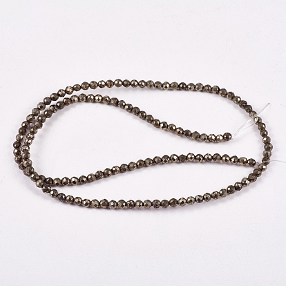 Natural Pyrite Beads Strands, Round, Faceted