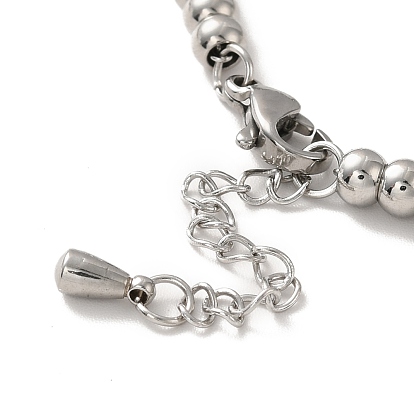 304 bracelet à breloques cœur en acier inoxydable avec 201 perles rondes en acier inoxydable pour femme