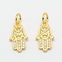 Palm Brass Micro Pave Cubic Zirconia Charms, Cadmium Free & Nickel Free & Lead Free, 14x8x1.5mm, Hole: 3mm