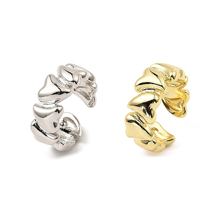 Rack Plating Brass Heart Open Cuff Rings for Women, Cadmium Free & Lead Free