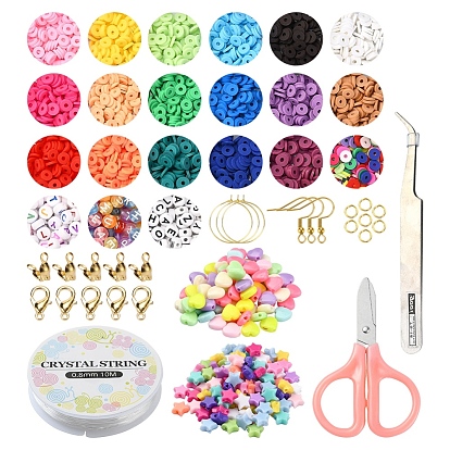 DIY Jewelry Making Kits, including Polymer Clay & Acrylic Beads, Brass Rings & Earring Hooks, Zinc Alloy Clasps, Iron Tips, Stainless Steel Tweezers & Scissor, Elastic Crystal Thread