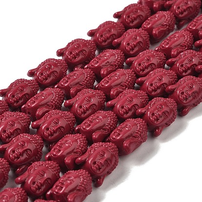 Synthetic Coral Beads Strands, Dyed, Buddha's Head