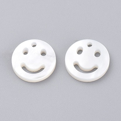Natural White Shell Mother of Pearl Shell Charms, Smile Face