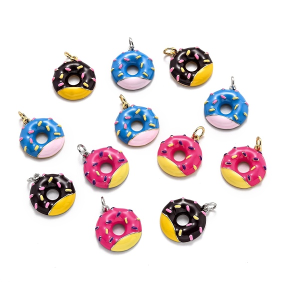 Brass Pendants, Long-Lasting Plated, with Enamel, Donut