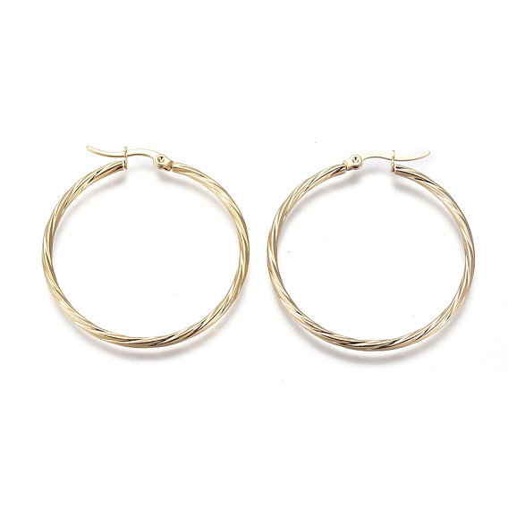 201 Stainless Steel Hoop Earrings, with 304 Stainless Steel Pin, Hypoallergenic Earrings, Twisted Ring Shape