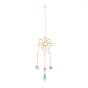 Hanging Crystal Aurora Wind Chimes, with Prismatic Pendant, Flower-shaped Iron Link and Natural Amethyst, for Home Window Lighting Decoration