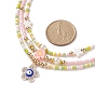 3 шт. 3 стильный комплект ожерелья из жемчуга и полимерной глины с цветком и стеклянным бисером, ожерелье из сплава эмали сглаза штабелируемое ожерелье для женщин