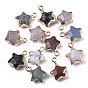 Gemstone Pendants, with Light Gold Plated Edge and Brass Loop, Star, Faceted