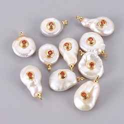 Colgantes naturales de perlas cultivadas de agua dulce, Con latón micro pave cabujones de circonio cúbico., larga duración plateado