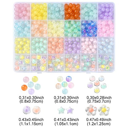 516Pcs 21 Style Acrylic Round Beads, Imitation Jelly & Two-Tone Transparent & Bead in Bead