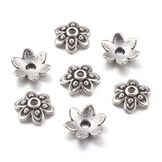 Tibetan Style Bead Caps, Lead Free and Cadmium Free, Flower, about 9mm in diameter, 3mm thick, hole: 1mm