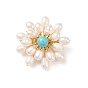 Épinglette de fleur de perle tressée de pierres précieuses et de perles, doré 304 broche en acier inoxydable pour femme