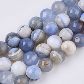 Natural Striped Agate/Banded Agate Beads Strands, Round