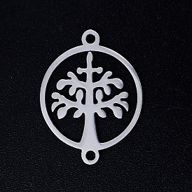 201 Stainless Steel Links Connectors, Circle with Tree of Life