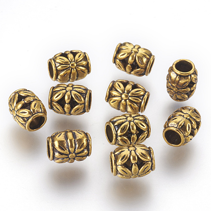 Tibetan Style Alloy Beads, Cadmium Free & Lead Free, Barrel with Flower