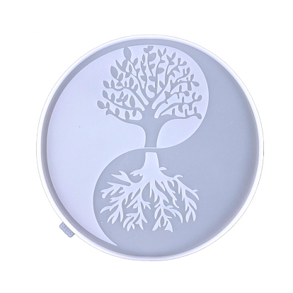 DIY Silicone Round with Yin Yang & Tree of Life Wall Decoration Molds, Resin Casting Molds, for UV Resin, Epoxy Resin Craft Making