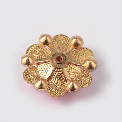 Configuración del esmalte diamantes de imitación de bronce cabujón flor, dorado, Bandeja: 4 mm, 17.5x6 mm, agujero: 1 mm