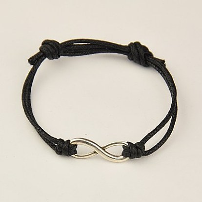Сплав бесконечность многожильных браслеты, с вощеным хлопковым шнуром, регулируемым диаметром: 40~65 мм