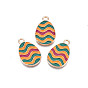 Alloy Enamel Pendants, Light Gold, Cadmium Free & Lead Free, Easter Egg Shape with Stripe