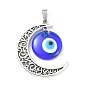 Alloy Moon Pendants, with Lampwork Evil Eye