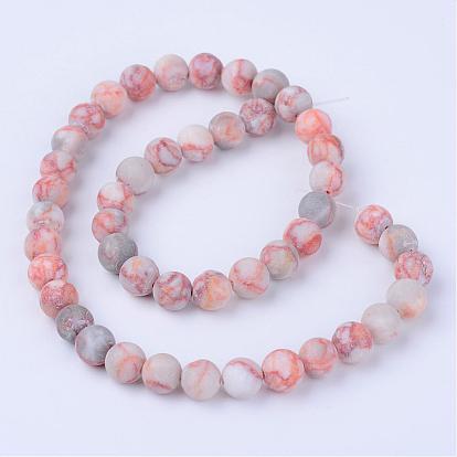 Brins de perles de netstone rouge naturel, ronde, givré