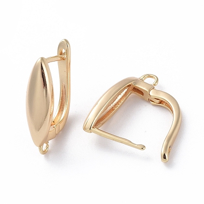 Brass Hoop Earring Findings with Latch Back Closure, with Horizontal Loop, Long-Lasting Plated, Horse Eye