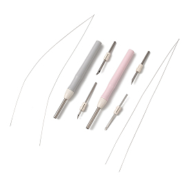 Punch Embroidery Tool Kits, Including Plastic Handle Punch Pen, Stainless Steel Replacement Needles, Iron Wire Threader