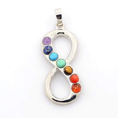 Vintage Chakra Jewelry Gemstone Pendants, with Alloy Findings, Eight, Platinum