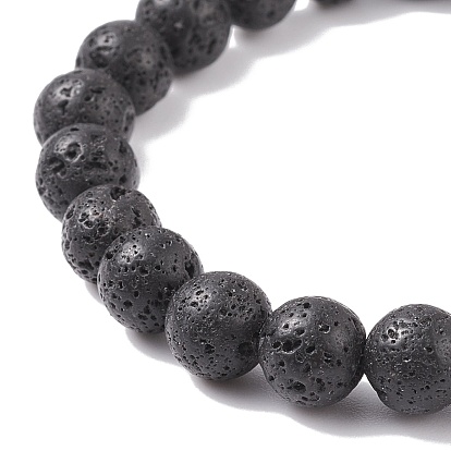 Bracelet extensible à perles rondes en pierre de lave naturelle, breloque en alliage avec bracelet mauvais œil en résine pour femme