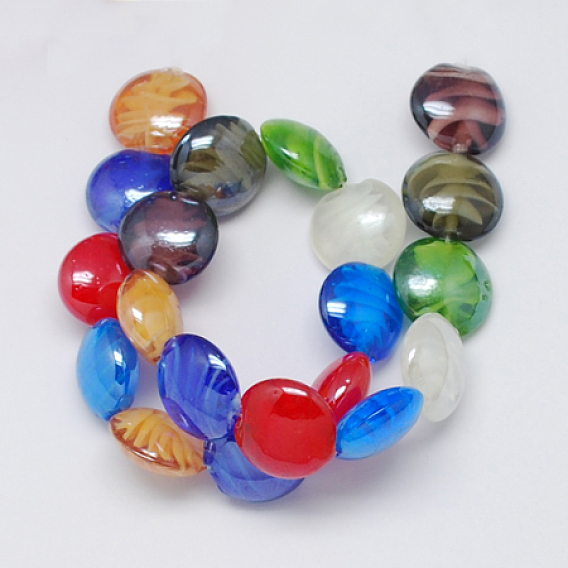 Perles lampwork, perles au chalumeau, faits à la main, nacré, plat rond, 20x11mm, Trou: 2mm