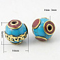 Handmade Tibetan Style Beads, with Turquoise, Round, 16x15mm, Hole: 3mm