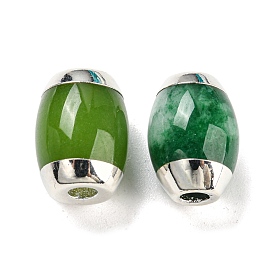 Perlas de vidrio imitación de jade, con extremos de latón en tono platino, oval