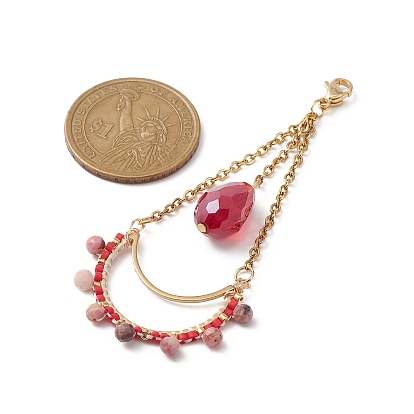 Décorations pendantes en perles de verre et de pierres précieuses en forme de larme, avec 304 acier inoxydable fermoir
