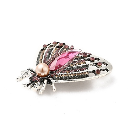 Broche de polilla de diamantes de imitación de colores con cuentas de perlas de imitación, insignia de aleación para ropa de mochila