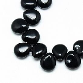 Natural Black Stone Beads Strands, Top Drilled Beads, Teardrop