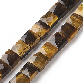 Natural Tiger Eye Beads Strands, Faceted, Square