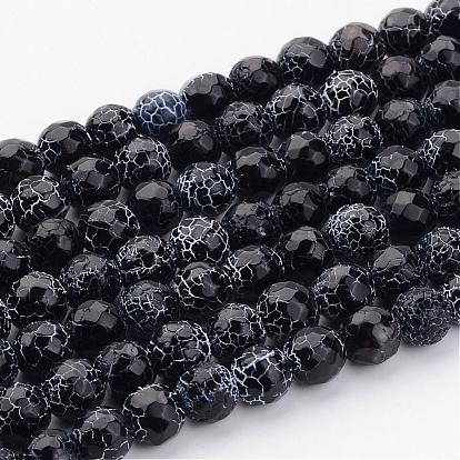 Crackle Agate Beads Strands, Round, Dyed, Grade A