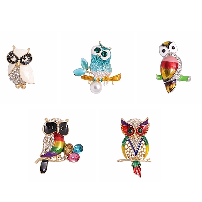 Alloy Resin Rhinestone Safety Brooches, Enamel Pin, Owl