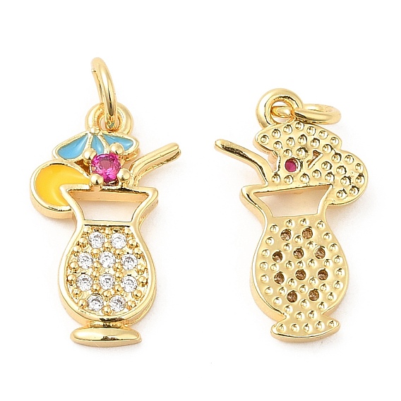 Brass with Cubic Zirconia Enamel Pendants, Long-Lasting Plated, Lead Free & Cadmium Free, Cocktail Glass