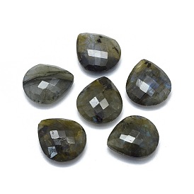 Natural Labradorite Beads, Half Drilled, Drop, Faceted