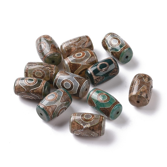 Tibetan Style 3-Eye dZi Beads, Natural Agate Beads, Dyed & Heated, Oval