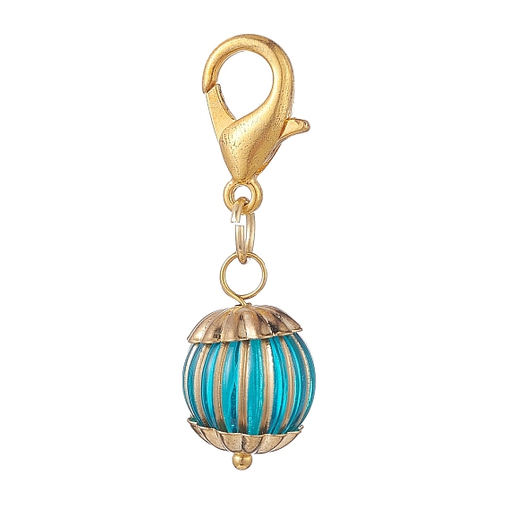 Metal Enlaced Acrylic Round Pendant Decoration, with Zinc Alloy Lobster Claw Clasps