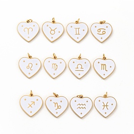 304 Stainless Steel Pendants, with Jump Rings and Enamel, Heart