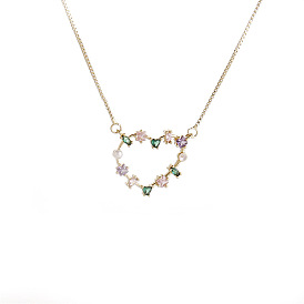 Ожерелье-подвеска в форме сердца с медным покрытием и золотым цирконием для женщин с разноцветными фианитами