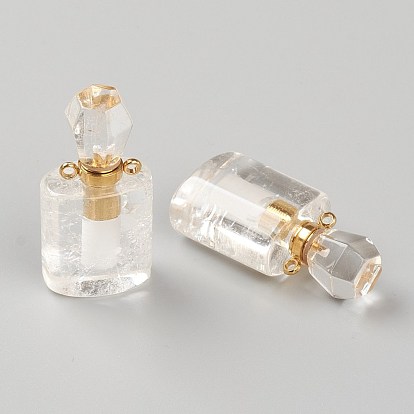 Pendentifs en pierre naturelle, bouteille de parfum ouvrable, avec les accessoires en laiton de tonalité d'or