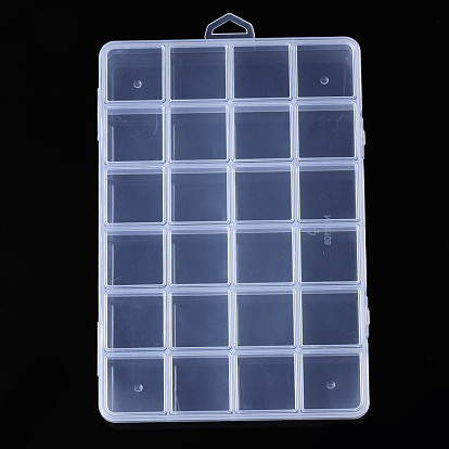 Recipientes rectangulares de almacenamiento de perlas de polipropileno (pp), con tapa abatible y 24 rejillas, para joyería pequeños accesorios