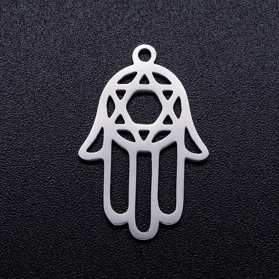 201 Stainless Steel Pendants, for Jewish, Hand/Hand of Fatima/Hand of Miriam with Star of David