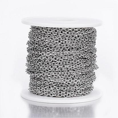Ion Plating(IP) 304 Stainless Steel Cable Chains, Diamond Cut Chains, Unwelded, Faceted, with Spool, Oval