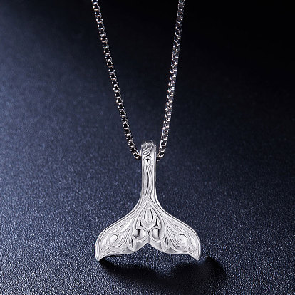 SHEGRACE Stylish 925 Sterling Silver Necklace, with Filigree Whale Tail Shape Pendant, 15.7 inch